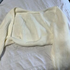 SHEIN Cream Ribbed Knit Pullover Sweater